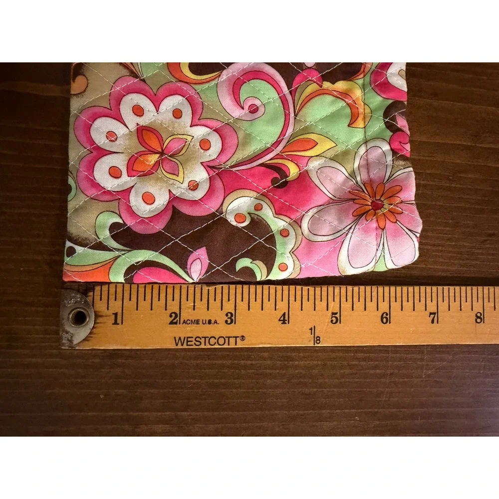 Quilted Floral Paisley Drawstring Pouch Set Retro Pink Orange Green 2pc Bag